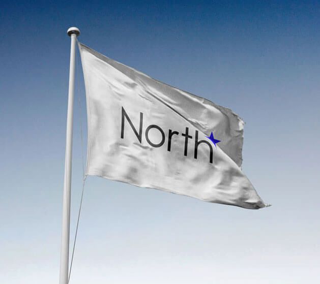 The North brand flag at the top of a flagpole 