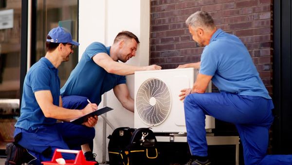 HVAC professionals fixing ac mobile payment