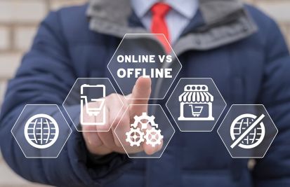 Man choosing different option of making payments in person or online