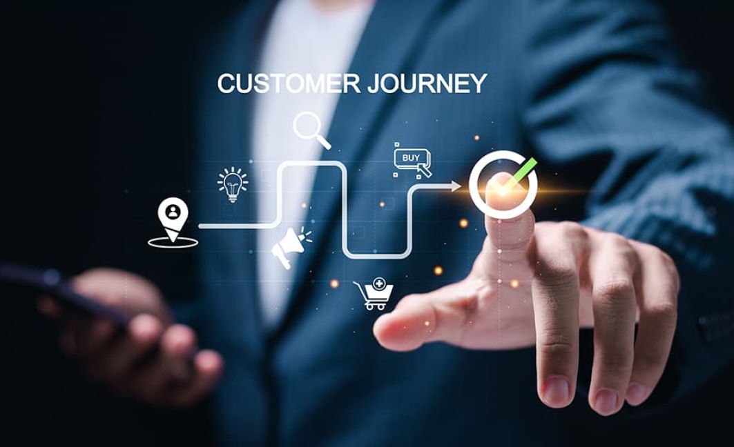 customer journey embedded checkout man touching screen