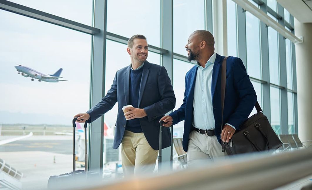 Men booked flights to travel for business conference