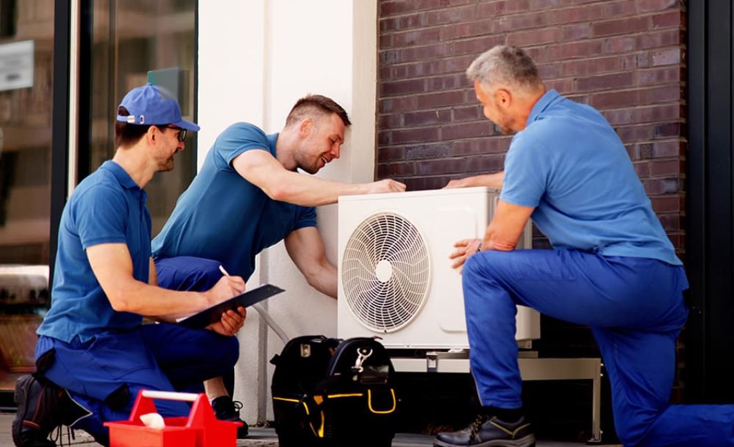 HVAC professionals fixing ac mobile payment