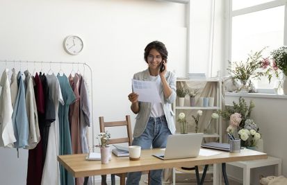 Woman working on her apparel business