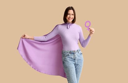 international womens day female in a purple cape