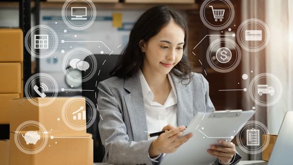 Business owner looking at different benefits of credit card machines