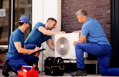 HVAC professionals fixing ac mobile payment
