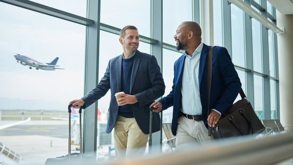 Men booked flights to travel for business conference