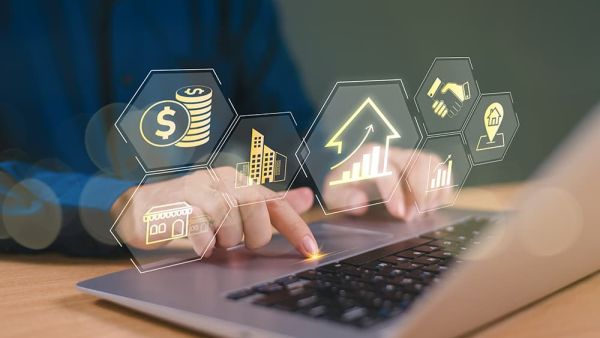 Man searching on computer for business pricing model