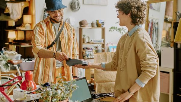 Customer making payment at retail store