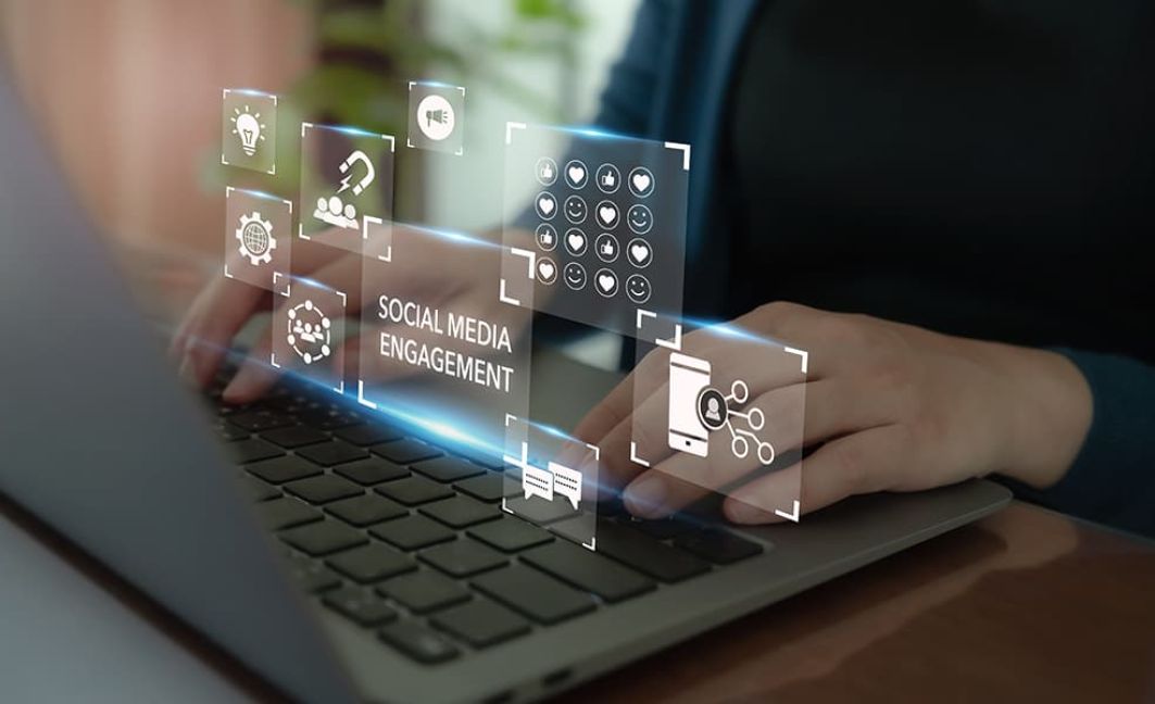 social media icons on laptop
